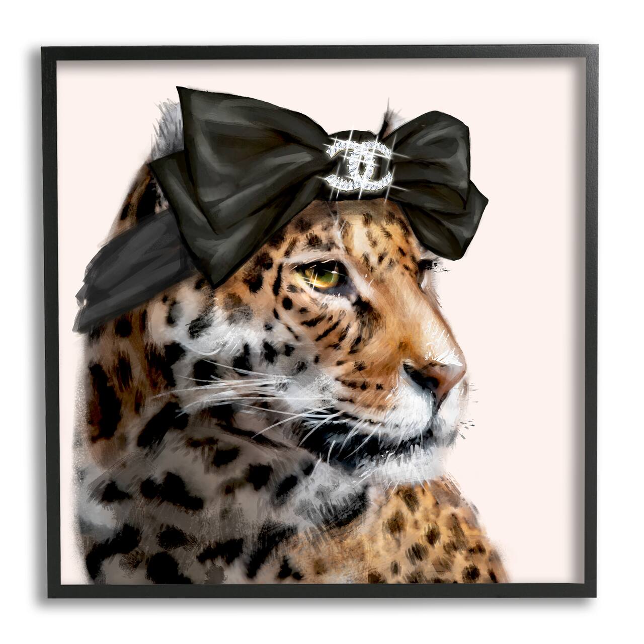 Stupell Industries Fashion Leopard Chic Animal Black Bow Glam Framed Wall Art